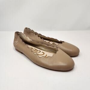 Sam Edelman Women Francis Tan Leather Ballet Flats Size 7.5 M Scalloped Edge